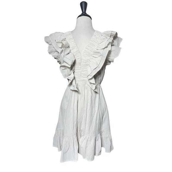 Karlie Striped London Double V-neck Ruffled Mini Dress Medium - Picture 4 of 6
